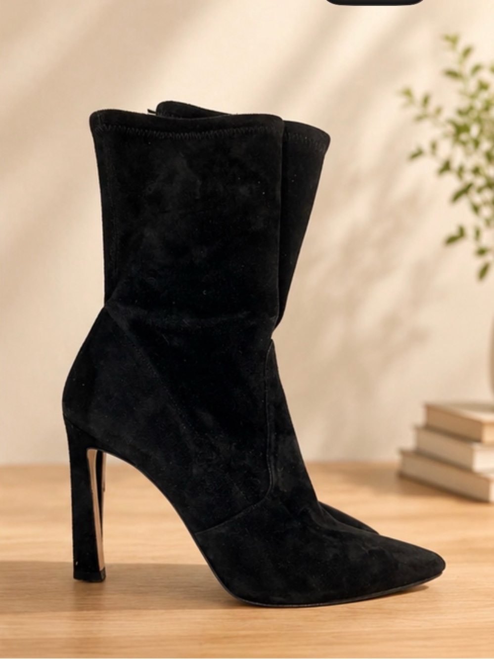 Black Suede Pointed-Toe Stiletto Boot
